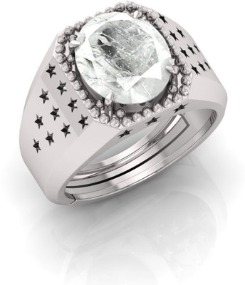 Pranjal Gems 14.25 Ratti Safed Pukhraj Gemstone Adjustable Ring With Lab CertificateRS Stone Sapphire Silver Plated Ring