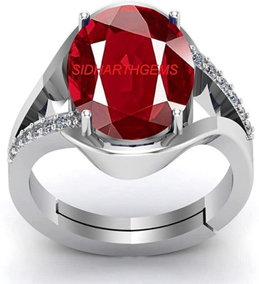 KUSHMIWAL GEMS 8.25 Ratt 7.00 Carat Quality Natural Burma Ruby Manik Brass Ruby Silver Plated Ring