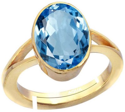 AQUAGEMS Natural Blue Topaz 6.25 Ratti or 5.50 Ct Gemstone For Men Five Metal Adjustable Alloy Ring