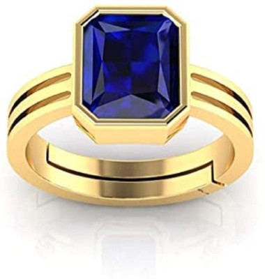 KUSHMIWAL GEMS 9.25 Ratti 8.00 Carat Unheated Neelam Natural Ceylon Blue Sapphire Gemstone Brass Sapphire Gold Plated Ring