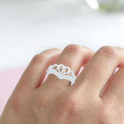 Heer Collection Valentine Ring Heart Alphabet 'B' Promise Propose Engagement Wedding Anniversary Brass, Stainless Steel, Copper, Alloy Cubic Zirconia Silver Plated Ring