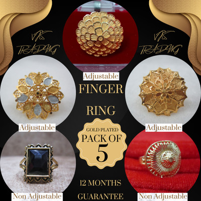 vks trading FINGER RING GOLD PLATAD COMBO PACK OF-5-505 Brass Ring