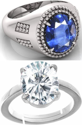 BHAIRAW GEMS Moonstone Stone Silver Adjustable Ring Stainless Steel Ring