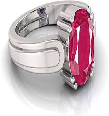 BHAIRAW GEMS 3.25 to 15.25 Ratti Ruby/Manik Birthstone/Astrology/Rashi Ratan for Men & Women Brass Ruby Silver Plated Ring