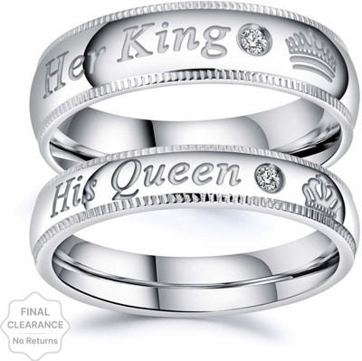 Vibeesle Stainless Steel Cubic Zirconia, Diamond Silver, Platinum Plated Ring Set