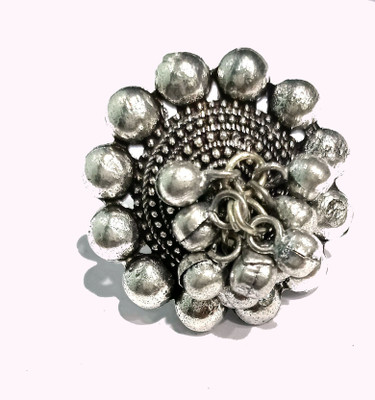 Gurjari Jewellers Oxidised Adjsutable Ring With Brss Gungru Brass Silver Plated Ring
