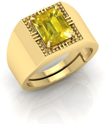 ANGIRA GEMS 7.25 Ratti Yellow Sapphire S MH Gold Brass Crystal Gold Plated Ring
