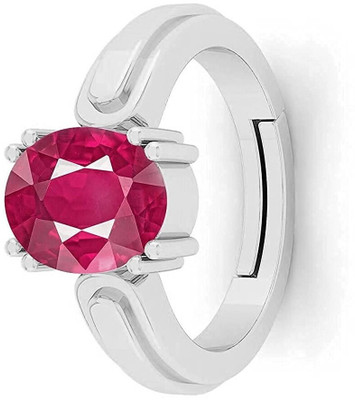 SIDHGEMS SIDHGEMS 9.25 Ratti 8.25 Carat Natural Ruby Stone Manik Ring Brass Ruby Silver Plated Ring