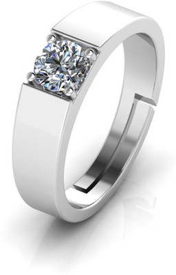 Miss Highness Zircon Diamond AAA+ Solitaire Adjustable Ring – Luxury Gift for Men & Boys, Sterling Silver Cubic Zirconia Rhodium Plated Ring