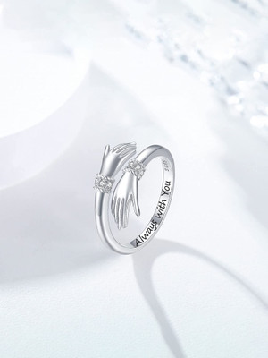 YELLOW CHIMES Adjustable Crystal Rings |Silver Tone Hug Designed Always with You Brass Silver Plated Ring