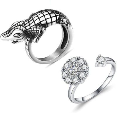 Neerajyoti chamaeleon ring and rotating ring silver combo set Alloy, Silver, Sterling Silver Cubic Zirconia Sterling Silver, Silver Plated Ring Set