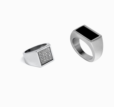 Neerajyoti American diamond ring & rectangle glass ring silver Alloy Cubic Zirconia Platinum Plated Ring Set