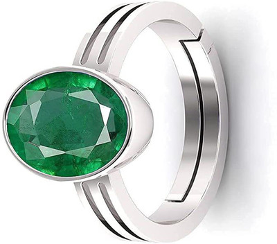 TODANI JEMS 9.25 Ratti 8.60 Carat Natural Panna Emerald Adjustable Ring With Lab Certificate Metal Emerald Silver Plated Ring