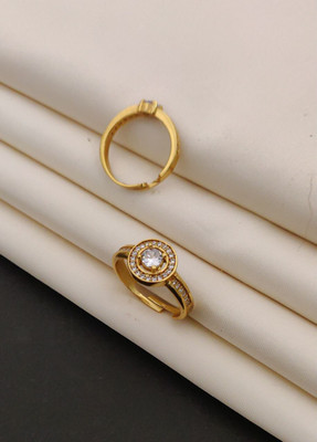mahi creation Free Size wedding Diamond Gold Ring for Women And Girls Alloy, Copper Cubic Zirconia Gold Plated Ring