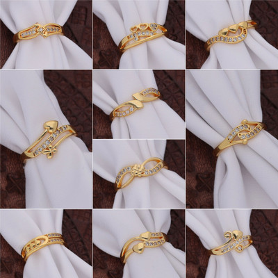 Dressberry Gold-Plated Combo Set of Stylish Adjustable Rings Brass Diamond Gold Plated Ring Set