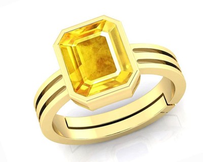 S KUMAR GEMS & JEWELS Certified Natural 6.25 Ratti Yellow SapphireStone (Pukhraj Stone) Panchdhatu Alloy Sapphire Gold Plated Ring