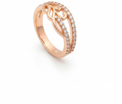 GlanzReich Trendy Rose Gold Plated Double Band Ring with CZ Stones for Women & Girls Stainless Steel Gold Plated Ring