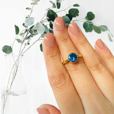 Chopra Gems Blue Sapphire Neelam Stone Adjustable Ring for Men & Women Brass Gold Plated Ring