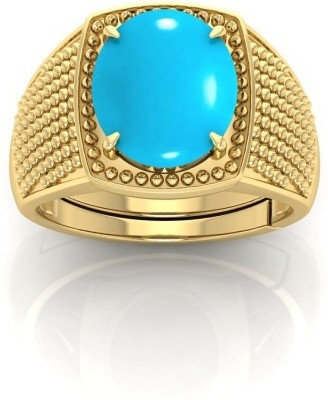 BHAIRAW GEMS 3.25 to 21.25 Turquoise Firoza Sky Blue Gemstone Adjustable for Girls & Boys Brass Turquoise Gold Plated Ring