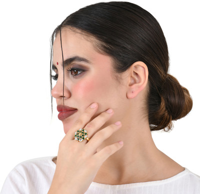 Sanaar Gold Sanaar Gold 925 silver - gold plated kundan ring Silver Gold, Rhodium Plated Ring
