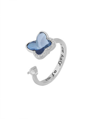 YELLOW CHIMES Adjustable Butterfly Shaped Rotating Pink Cubic Zircon Crystal Ring for Women Alloy Crystal Rhodium Plated Ring