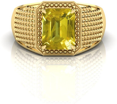 Pranjal Gems Natural 12.25 Ratti Pukhraj Yellow Sapphire Gold Shell Sapphire Ring