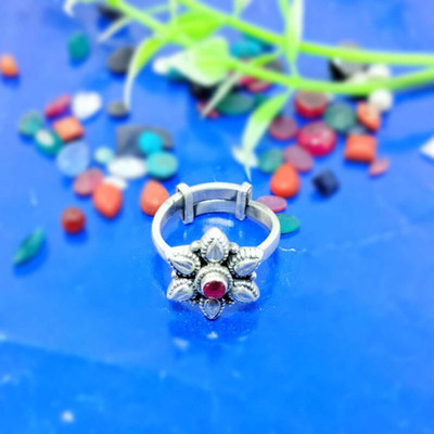 jsaj ROUND SHAPE RING WITH DESIGN HEARTS ALL AROUND WITH RUBY STONE Sterling Silver Ruby Silver Plated Ring