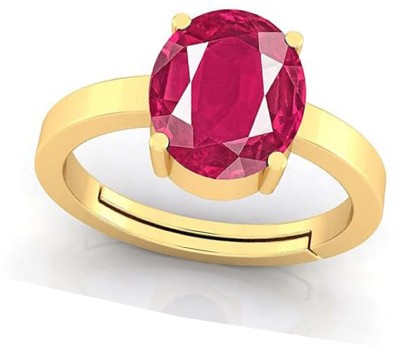 SHAHNU GEMS 8.25-8.50 Ratti Created Ruby Manik Gemstone Ring for Women & Men Brass Ruby Ring