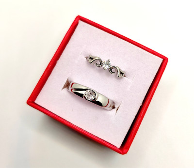 ANSHXPANSE Silver Plated Couple Rings | Matching Love Rings For Engagement And Gift | Stainless Steel Cubic Zirconia Silver Plated Ring Set