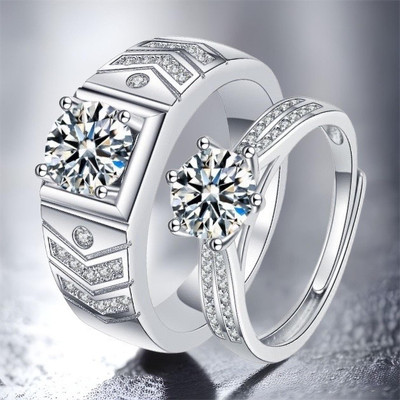 MYKI Vlaentine Pretty Adjustable Love Couple Rings Stainless Steel Swarovski Zirconia Silver Plated Ring Set