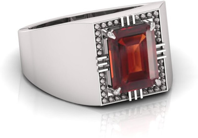 The Crystl Cache Store 9.25 Ratti Gomrd Gemstone Ring For Men And Women AAA+++ Quality Brass Garnet Silver Plated Ring