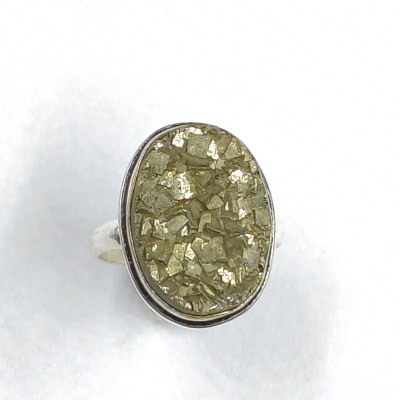 Seh SEH NATURAL PYRITE RING Brass Crystal 999 Silver Plated Ring