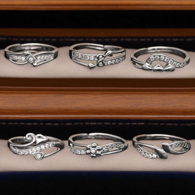 Hetshree Elegant Silver Combo Rings Collection Brass Diamond Silver Plated Ring