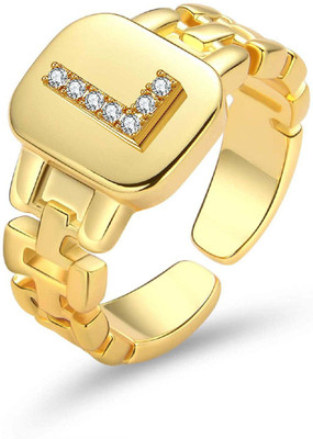 ZIVOM Initial Alphabets Letter L American Diamond Adjustable Copper Cubic Zirconia Gold Plated Ring