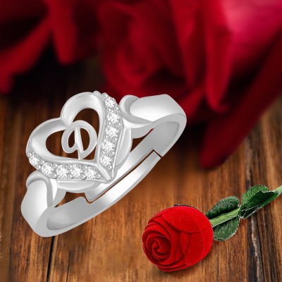 MEENAZ silver rings for girls couple lovers women D letter name alphabet valentine love Brass, Copper, Crystal, Stone, Alloy, Metal Cubic Zirconia, Diamond, Zircon, Crystal Platinum, Rhodium, Silver Plated Ring Set