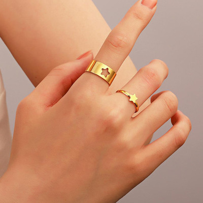 TVI Golden Star Couple Ring Matching Wrap Finger Ring For Women And Girls Alloy Gold Plated Ring Set