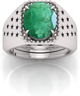 TODANI JEMS Natural 7.25 Ratti Panna Gemstone Adjustable Ring With Lab CertificateE Crystal Emerald Sterling Silver Plated Ring