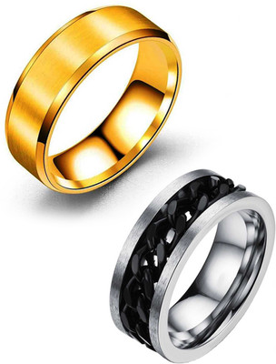 MEENAZ Fancy Party wear Stylish golden rings for men combo gents boys lover Black Alloy, Steel, Metal, Tungsten, Sterling Silver Rhodium, Titanium Plated Ring