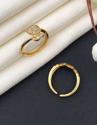 Mahi creations Brass Diamond Gold Plated Ring