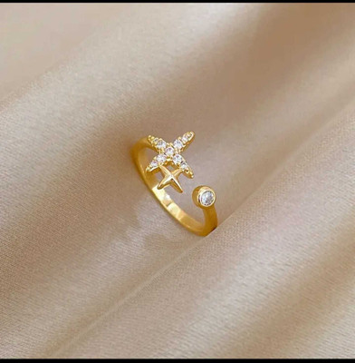 Garv gleam Elegant Adjustable Rhinestone Gold Plated Ring for Women & Girls – Designer Look Alloy Gold Plated Ring