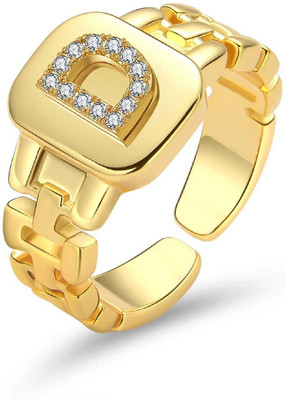 ZIVOM Initial Alphabets Letter D American Diamond Adjustable Copper Cubic Zirconia Gold Plated Ring