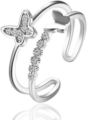 SELENITE Butterfly Ring Girl and Women (Adjustable) Stainless Steel Cubic Zirconia Silver Plated Ring