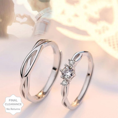 ruby collection Adjustable Couple Rings Combo for Lovers Valentine Jewellery Stainless Steel Sterling Silver Plated Ring Set