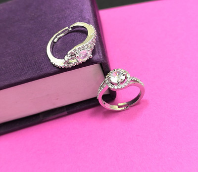 Divyanshi Collection Combo Pack Of 2 Stylish Rose Gold Plated Adjustable Rings Brass Diamond Silver Plated Ring Set