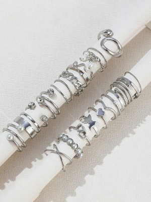 Jewels Galaxy Alloy Pearl Silver Plated Stack Ring