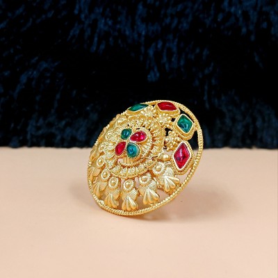 JYONA Neelam Traditional Gold Plated Adjustable Ring For Women & Girls Alloy Gold Plated Ring