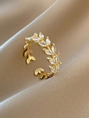 TBS Black Sugar Leaf Style Ring Gold Plated Ring for Women and Girls Stainless Steel Zircon Gold Plated Ring