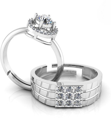 Miss Highness Zircon Diamond Couple Adjustable Combo Rings Set – Luxury Gift for Men & Women, Sterling Silver Cubic Zirconia Rhodium Plated Ring Set