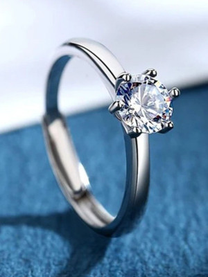 Devora Sizzling Solitaire Adjustable Silver Ring For Women & Girls Stainless Steel Zircon Sterling Silver Plated Ring
