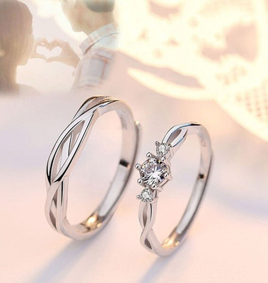Vibeesle Adjustable Couple Rings Combo for Lovers Valentine Jewellery Stainless Steel Cubic Zirconia, Crystal, Diamond Silver, Rhodium Plated Ring Set